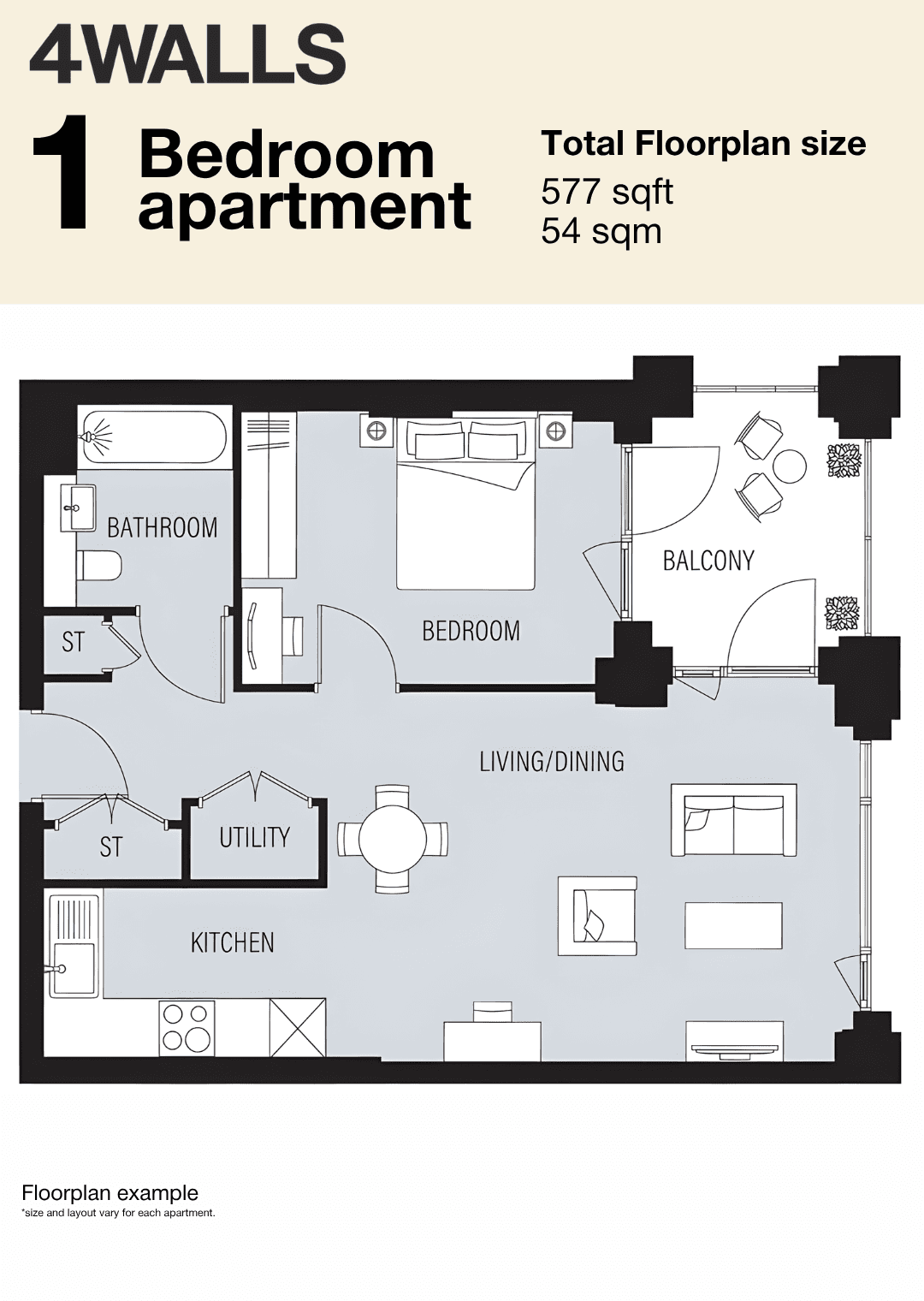Floorplan 1 - 1 Bedroom Flat