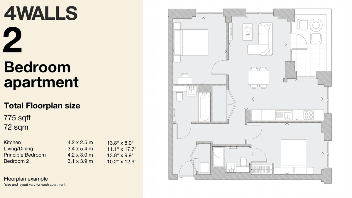 Floorplan 1 - 2 Bedroom Flat