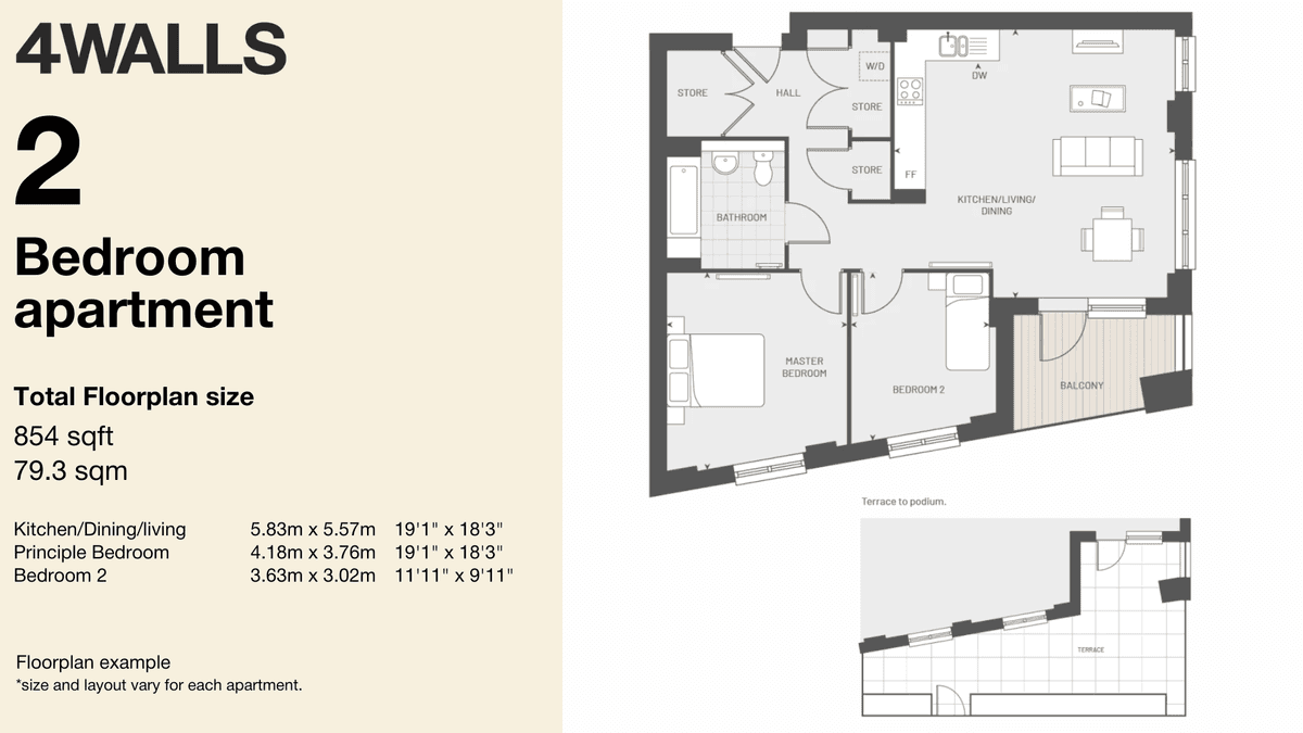 Floorplan 1 - 2 Bedroom Flat