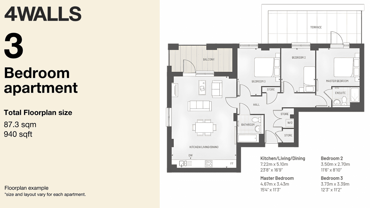 Floorplan 1 - 3 Bedroom Flat