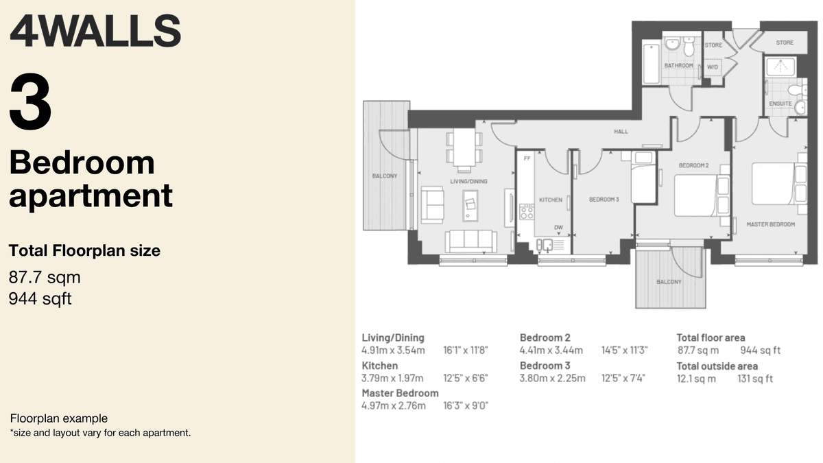 Floorplan 1 - 3 Bedroom Flat